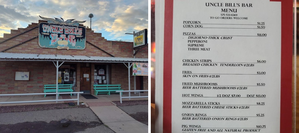 Uncle Bill's Bar Menu