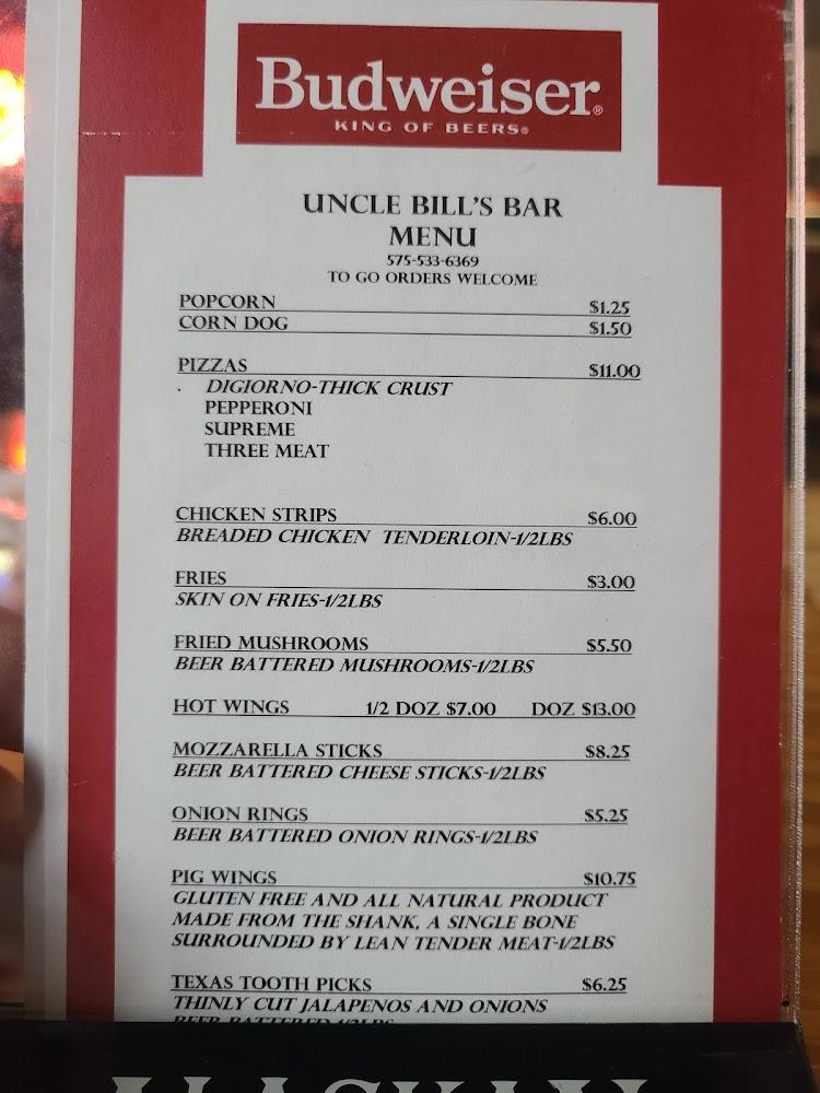 Uncle Bill's Bar Menu image 1